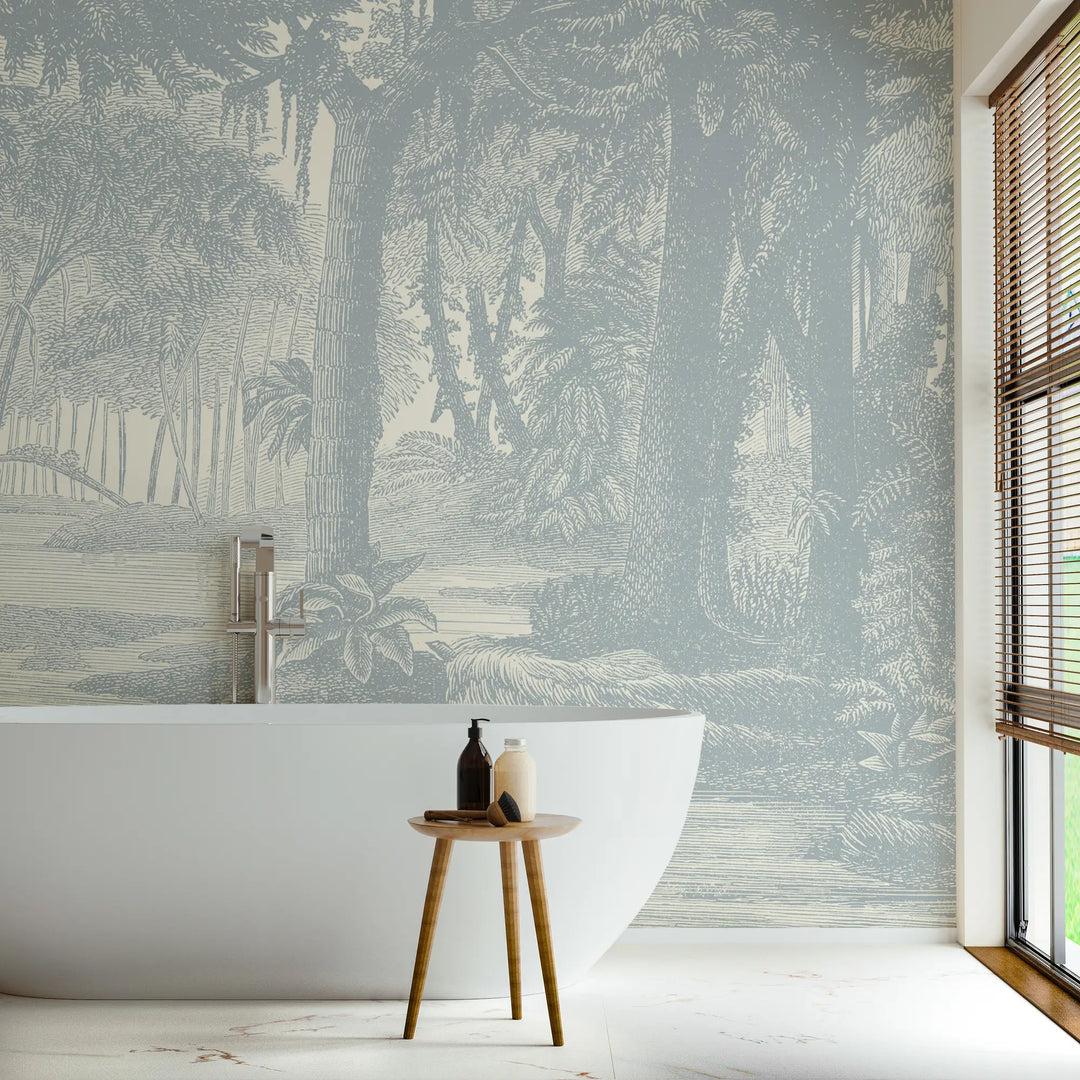 Tropical Canopy Wall Mural - Pale Mineral Blue