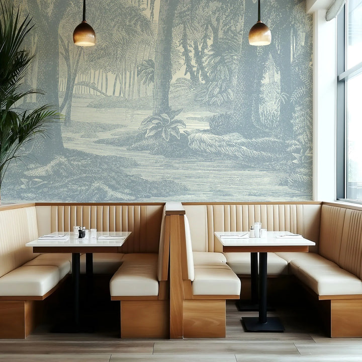Tropical Canopy Wall Mural - Pale Mineral Blue