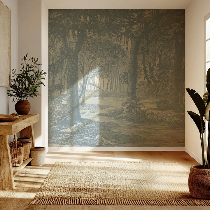 Tropical Canopy Wall Mural - Pale Mineral Blue