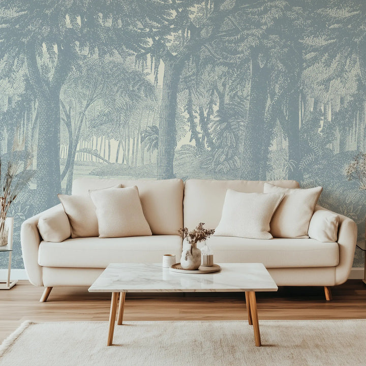 Tropical Canopy Wall Mural - Pale Mineral Blue