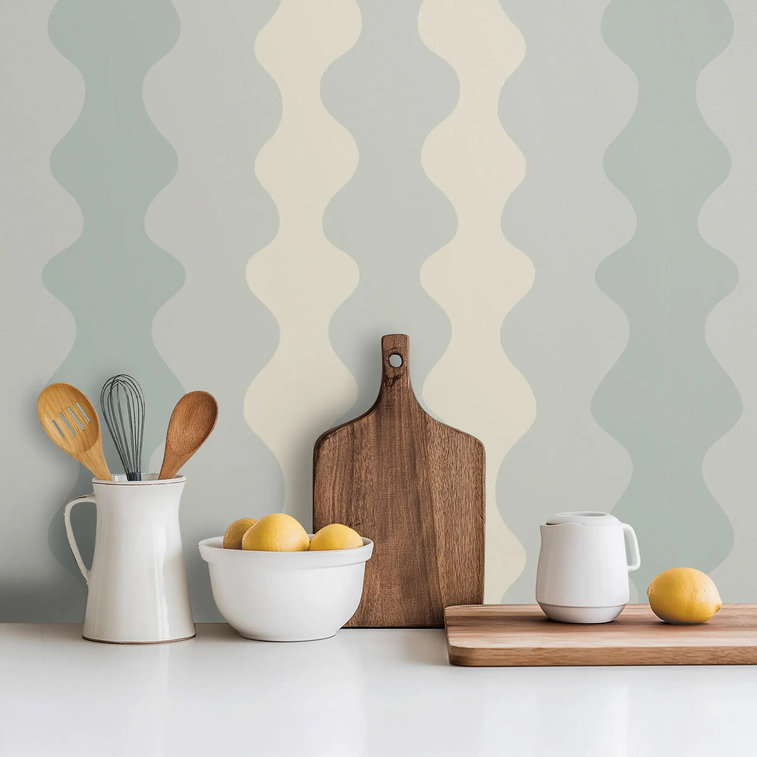 Low Frequency - Pale Mineral Blue Wallpaper by Natalie Papier