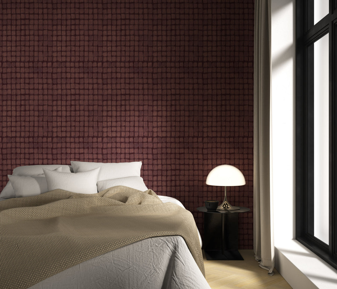 Weathered Mosaic - Burgundy Wallpaper by Norman Wyatt Home