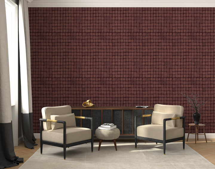 Weathered Mosaic - Burgundy Wallpaper by Norman Wyatt Home