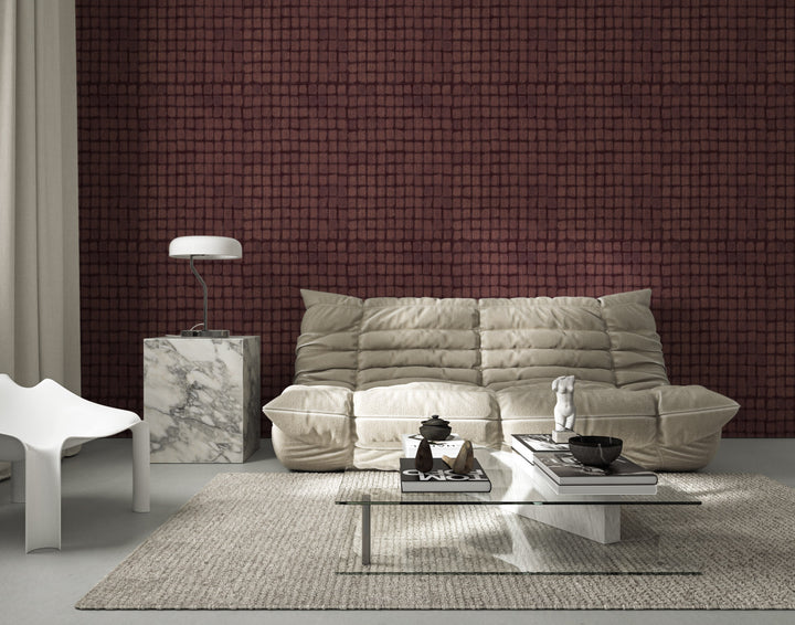 Weathered Mosaic - Burgundy Wallpaper by Norman Wyatt Home