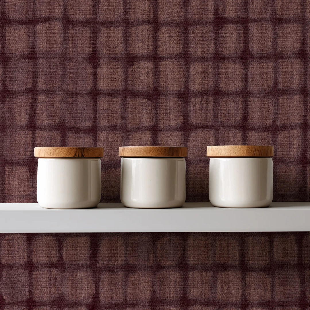Weathered Mosaic Burgundy Grasscloth