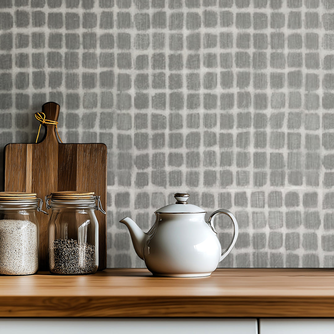 Weathered Mosaic - Graphite Wallpaper by Norman Wyatt Home