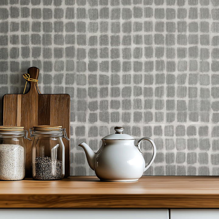Weathered Mosaic - Graphite Wallpaper by Norman Wyatt Home