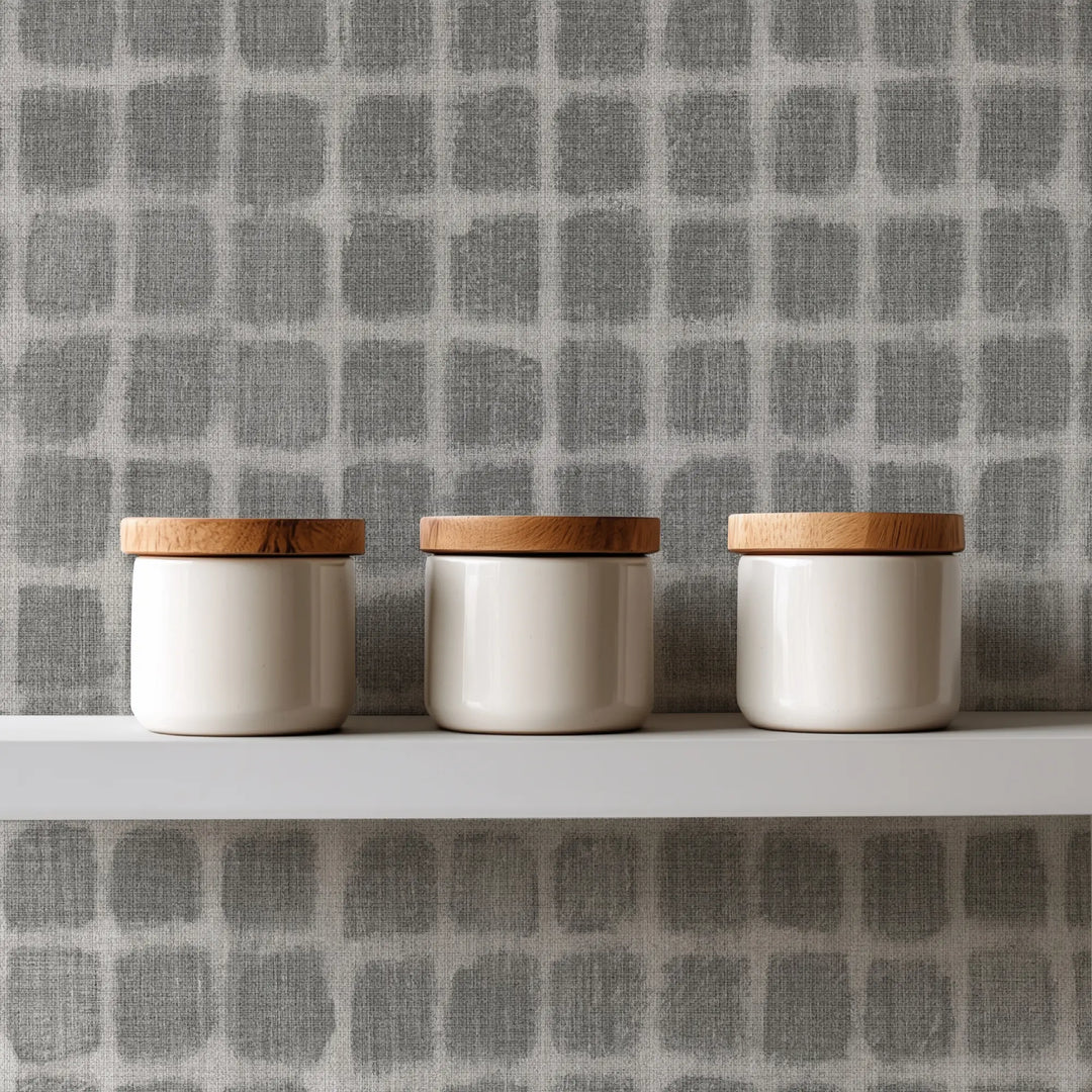 Weathered Mosaic Graphite Grasscloth