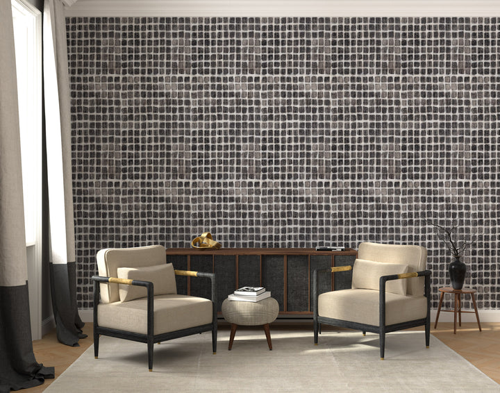 Weathered Mosaic - Black & White Wallpaper by Norman Wyatt Home