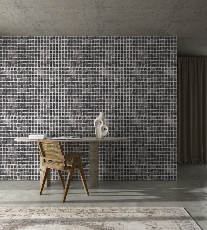 Weathered Mosaic - Black & White Wallpaper by Norman Wyatt Home