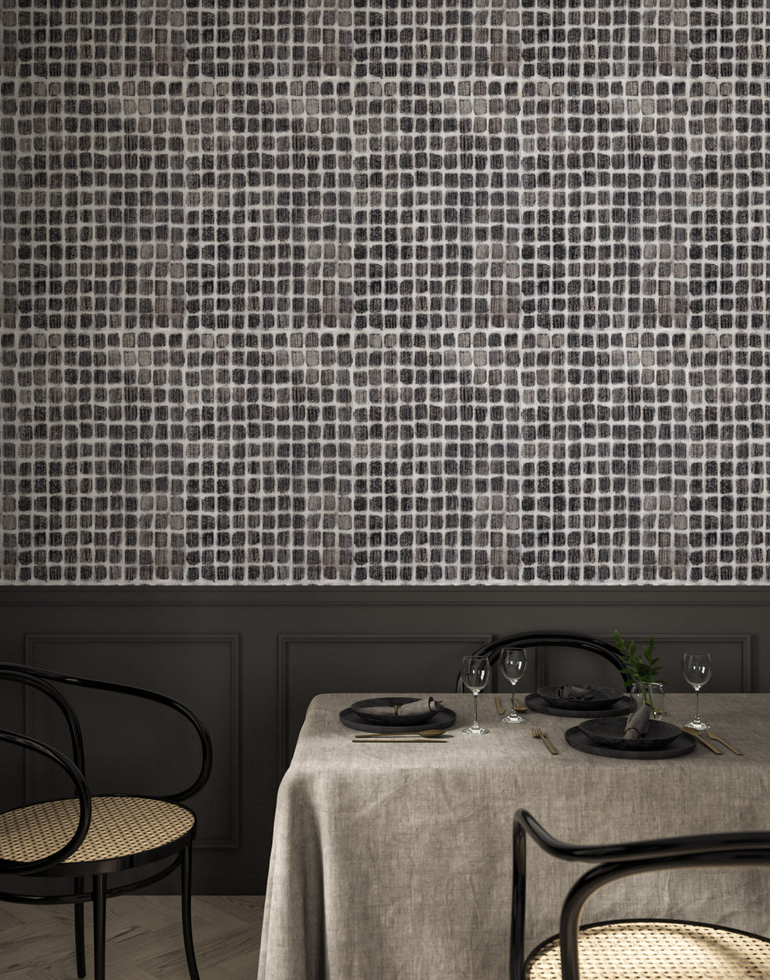 Weathered Mosaic - Black & White Wallpaper by Norman Wyatt Home