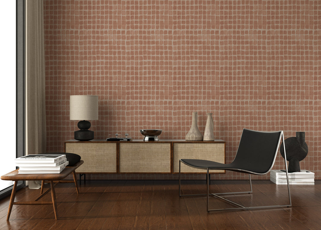 Weathered Mosaic - Terracotta Wallpaper by Norman Wyatt Home