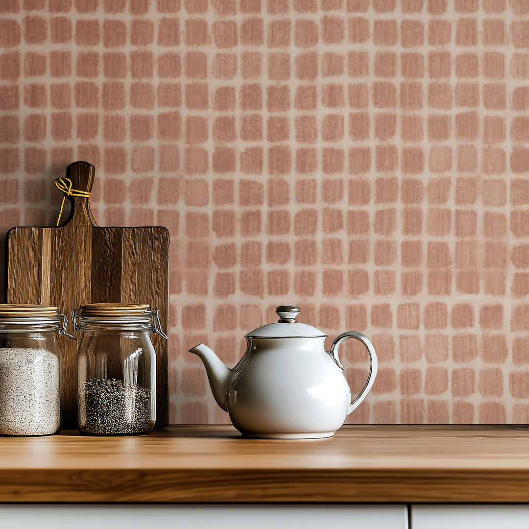 Weathered Mosaic - Terracotta Wallpaper by Norman Wyatt Home