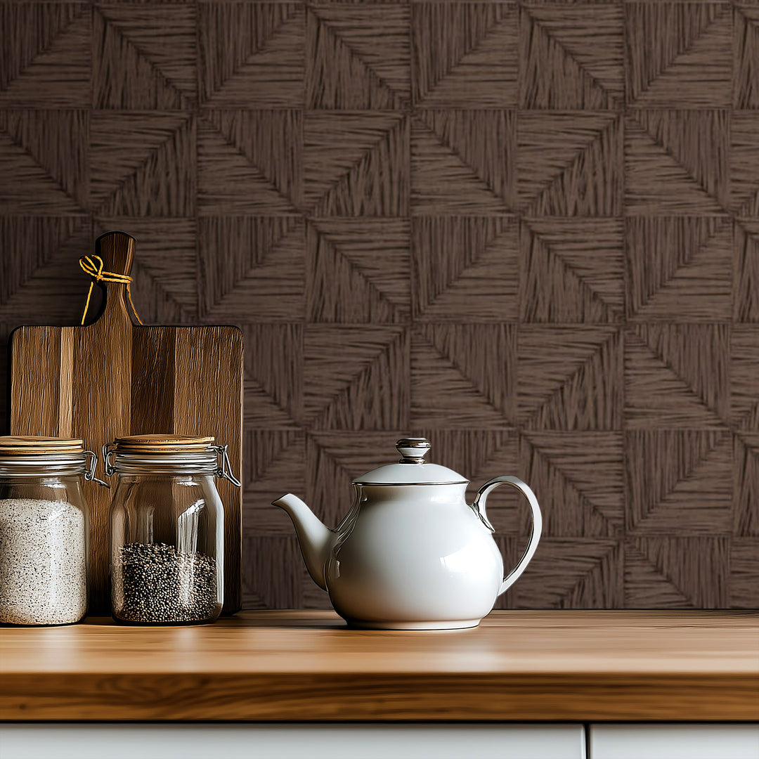 Parquet Small - Walnut Brown Wallpaper by Norman Wyatt Home