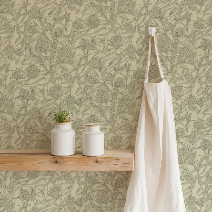 Wandervine - Raw Linen Botanical Wallpaper