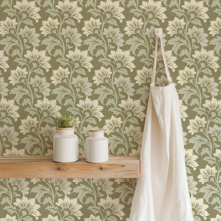 Wildflower - Olive Beige Botanical Wallpaper