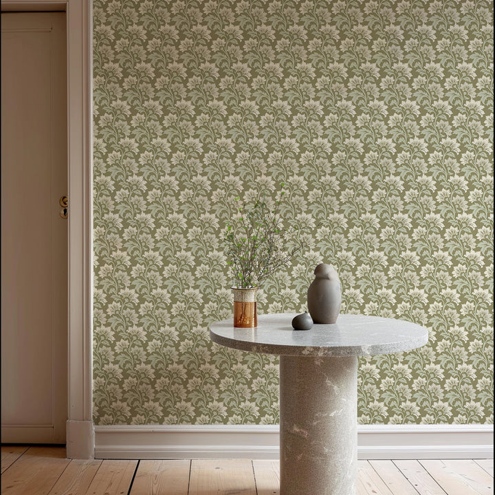 Wildflower - Olive Beige Botanical Wallpaper