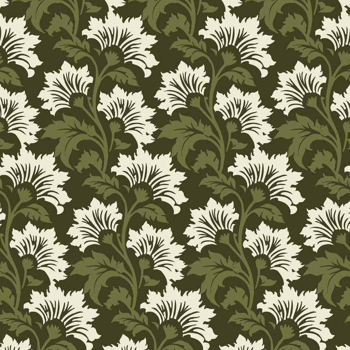 Wildflower - Olive Ivory Botanical Wallpaper