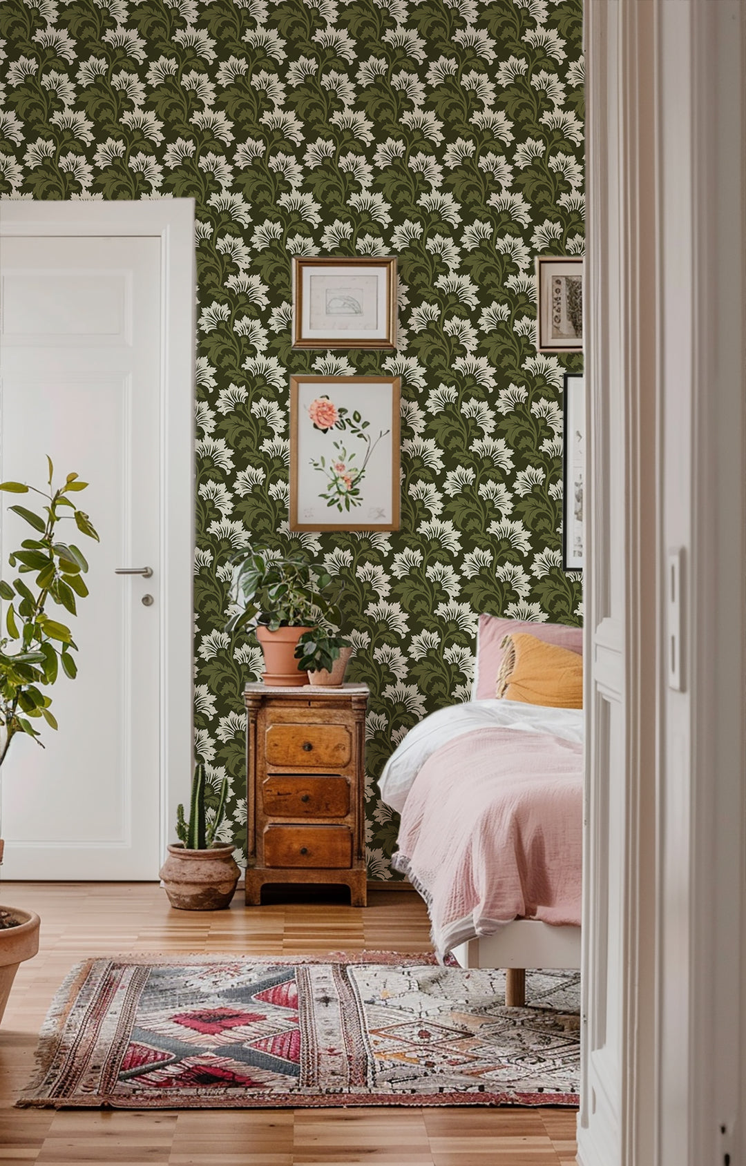 Wildflower - Olive Ivory Botanical Wallpaper