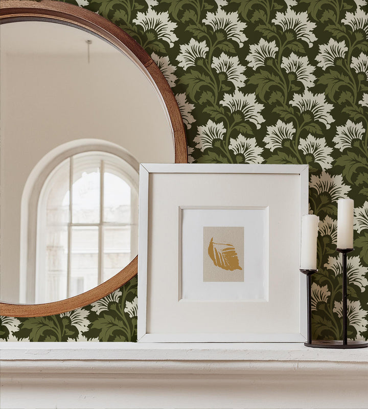 Wildflower - Olive Ivory Botanical Wallpaper