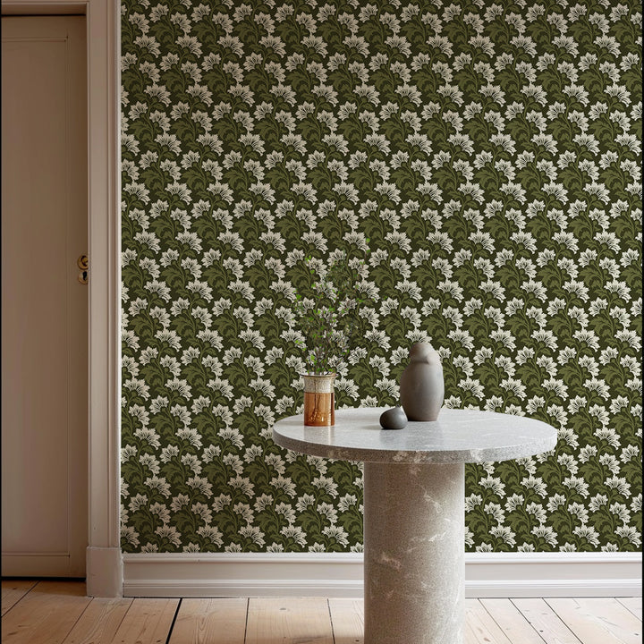 Wildflower - Olive Ivory Botanical Wallpaper