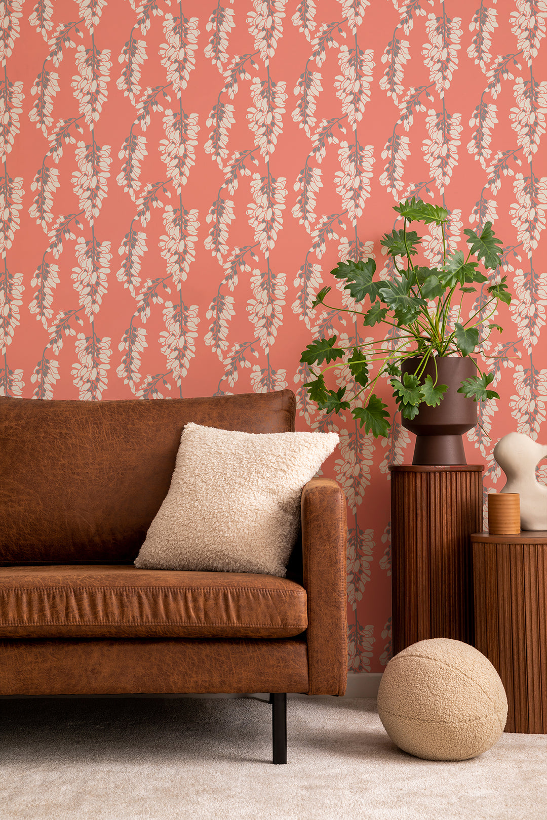 Wisteria Floral - Red Wallpaper