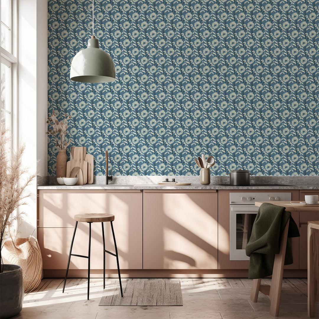 Woodland Bloom - Slate Blue Floral Wallpaper