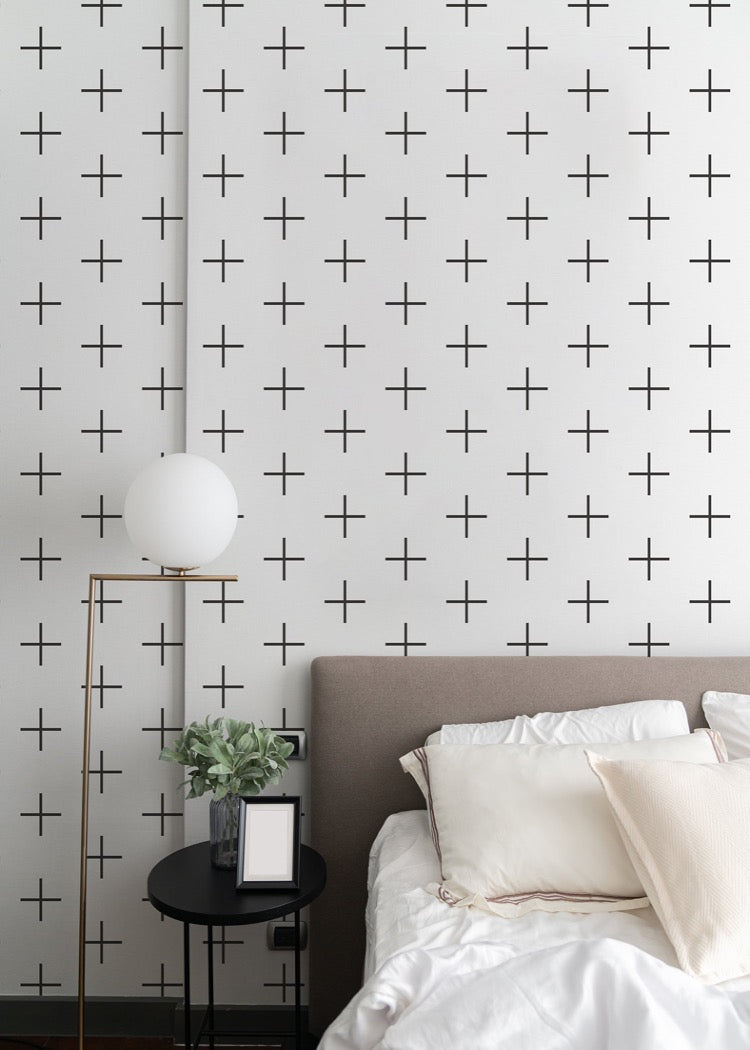 Addition Large - Jet Black Geometric Wallpaper by Mrs Paranjape Papers