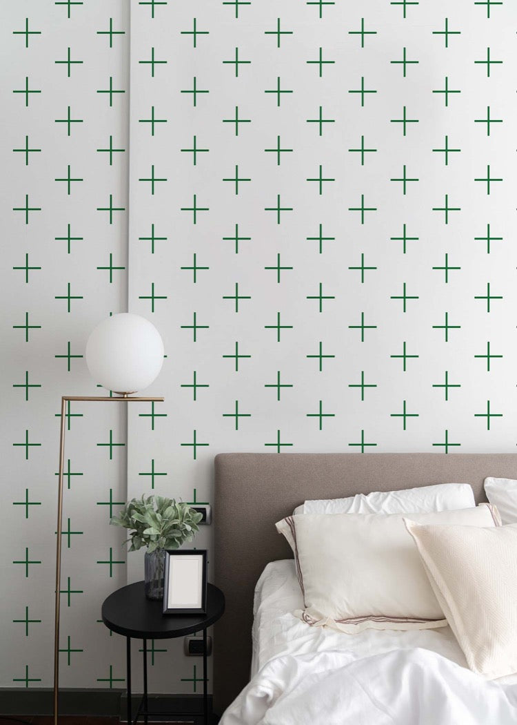 Addition Large - Signature Green Geometric Wallpaper by Mrs Paranjape Papers