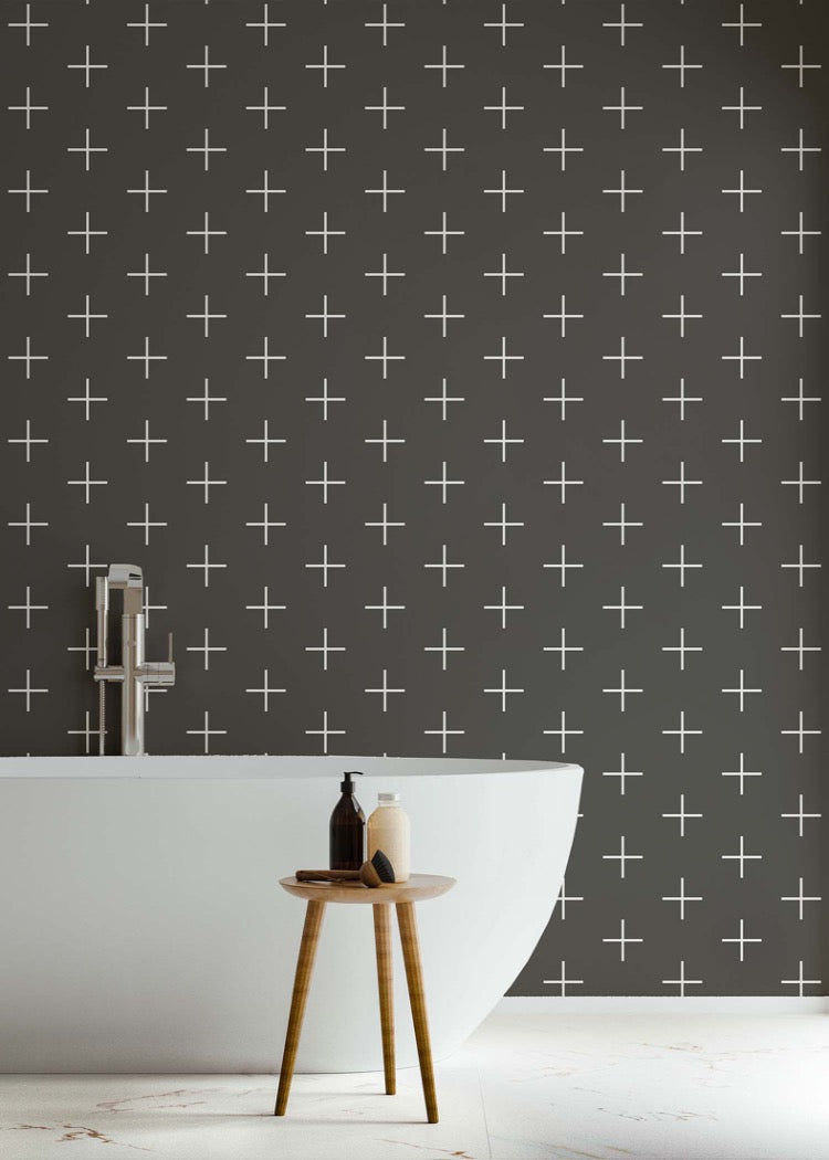 Addition Large - Jet Black Reverse Geometric Wallpaper by Mrs Paranjape Papers