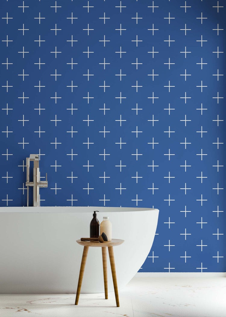 Addition Large - Yves Blue Reverse Geometric Wallpaper by Mrs Paranjape Papers