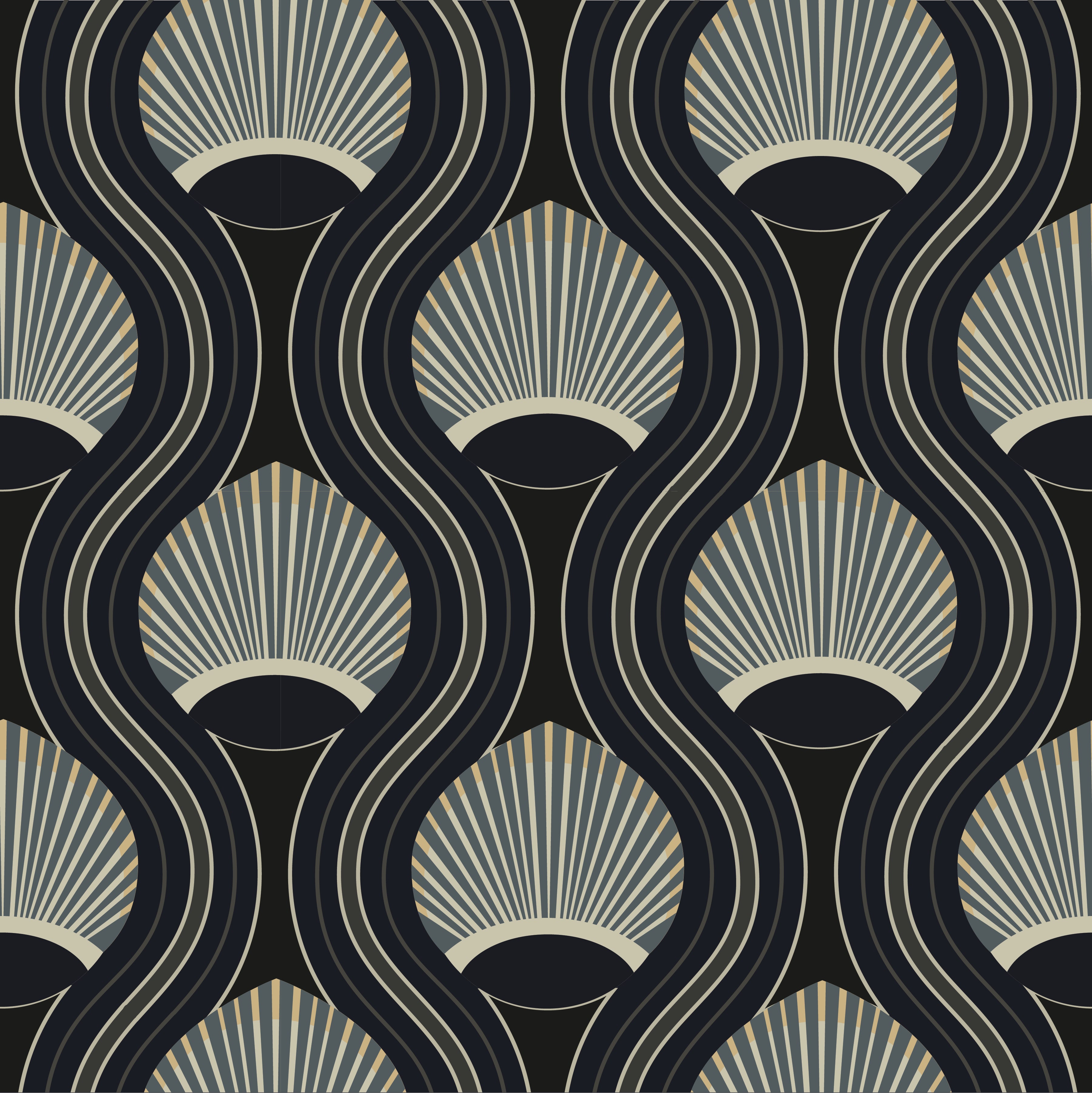 Art Deco Shell - Black and Blue Wallpaper – Mitchell Black