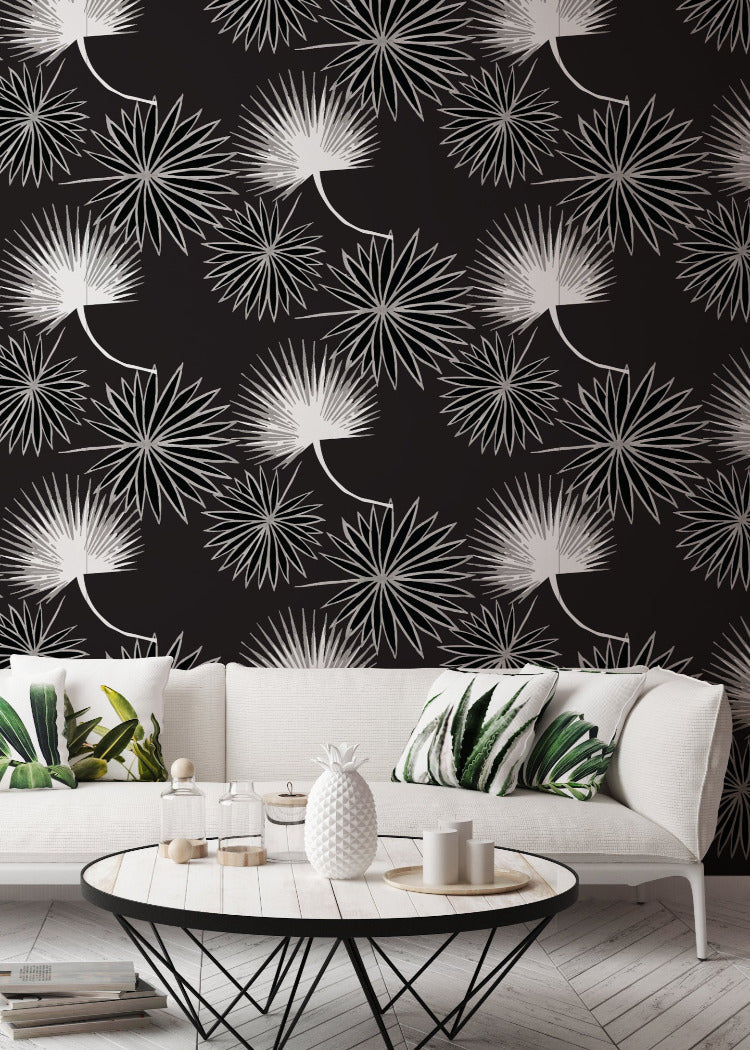 Cabbage Palm - Black Floral Wallpaper by Bohemian Bungalow