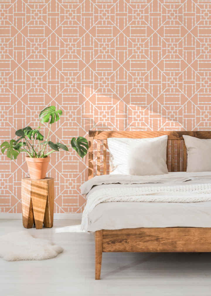 Bamboo Trellis - Coral Wallpaper by The Blush Label