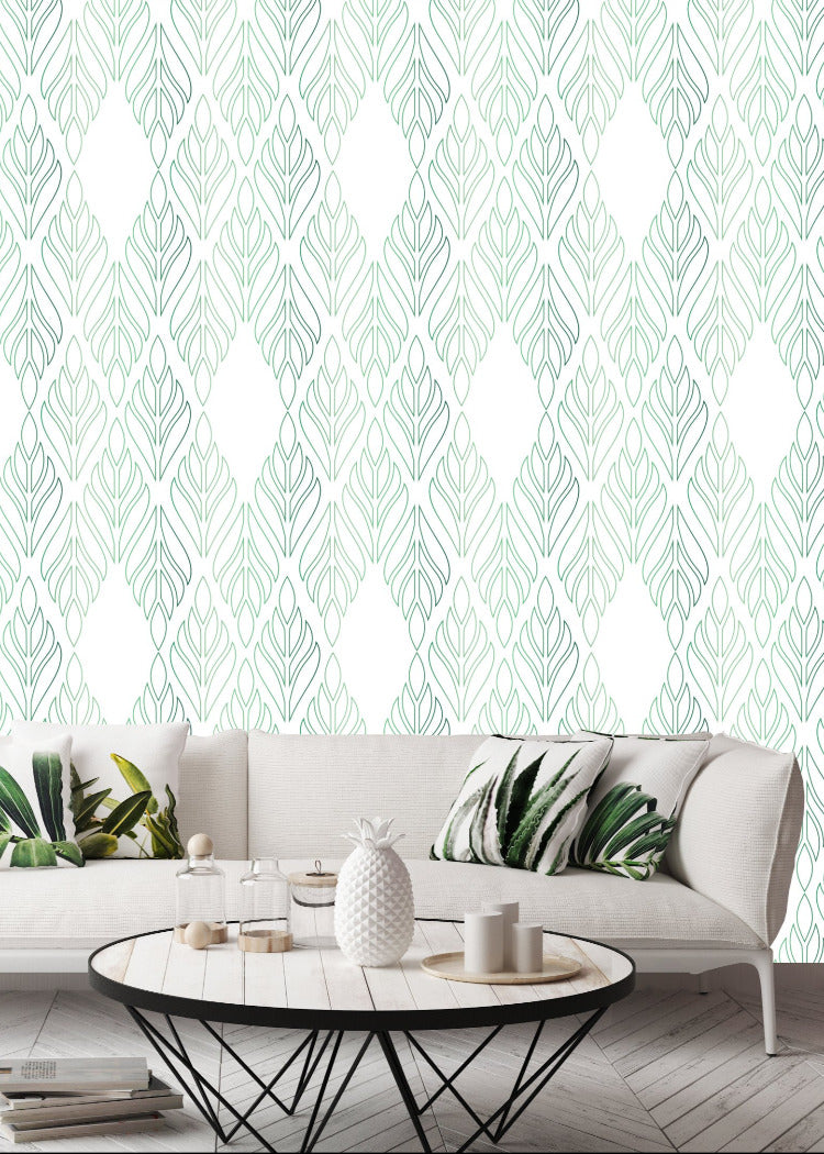 Deco Palm - Emerald Green Floral Wallpaper by Bohemian Bungalow