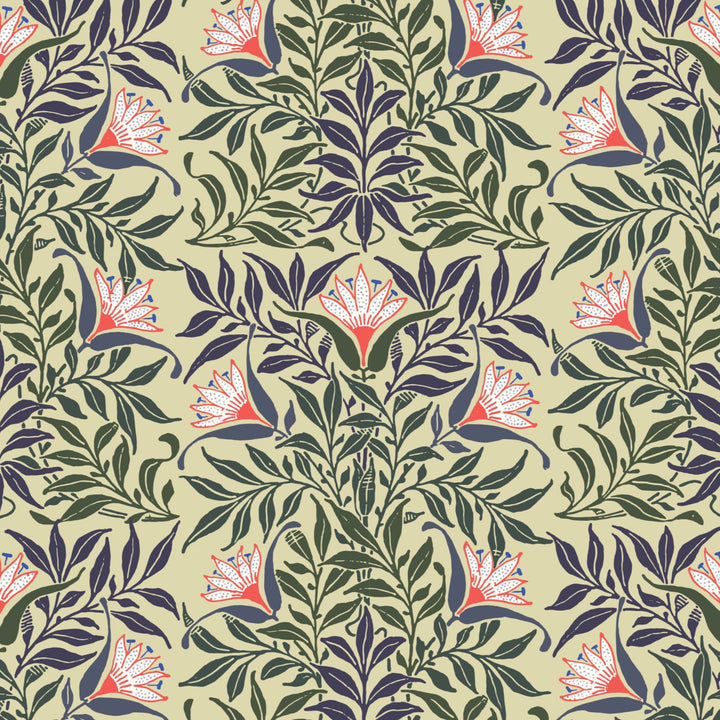 Traditional Floral - Yellow and Green Wallpaper