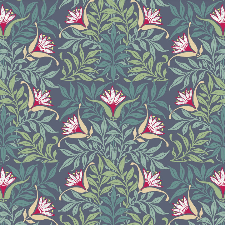 Traditional Floral - Blue and Green Wallpaper