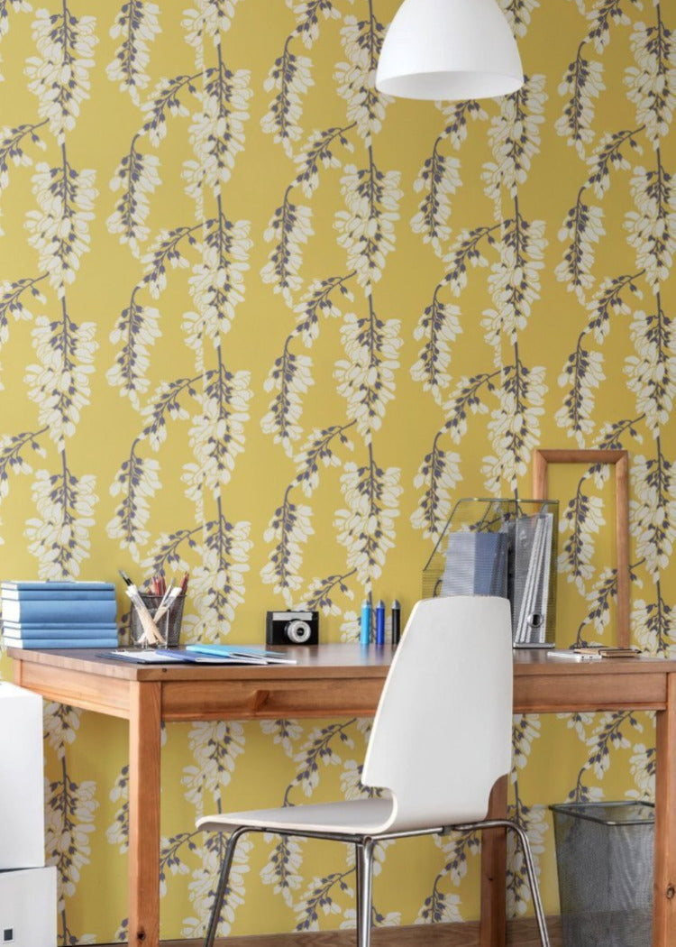 Wisteria Floral - Yellow Wallpaper