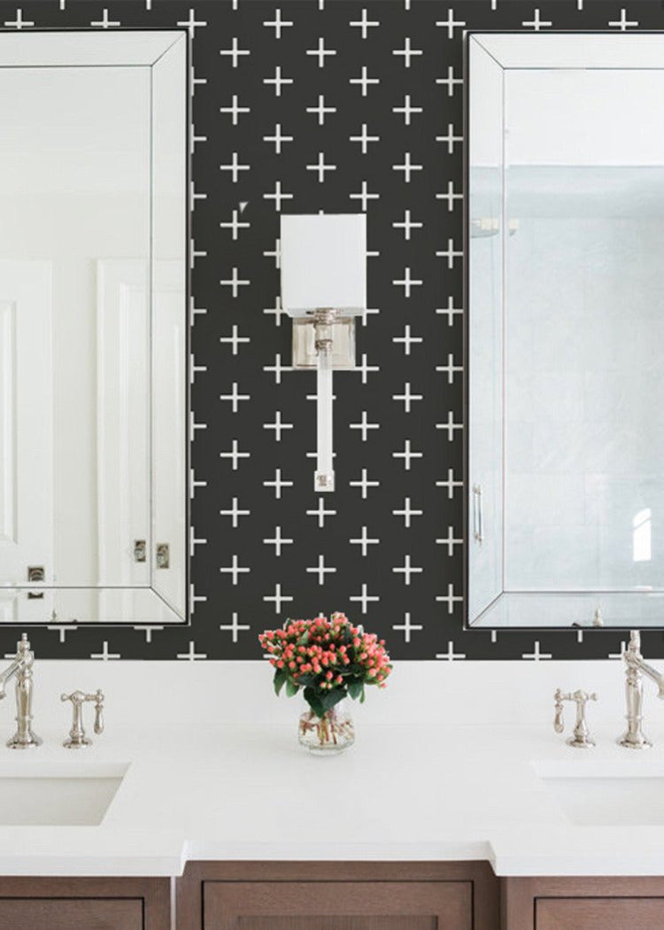 Addition - Jet Black Reverse Geometric Wallpaper by Mrs Paranjape Papers