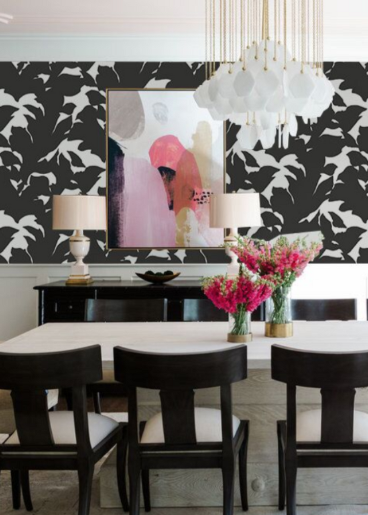 Holly - Jet Black Botanical Wallpaper by Mrs Paranjape Papers