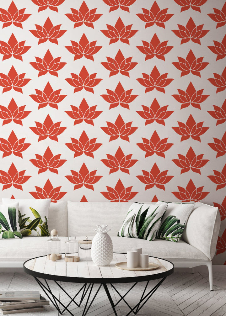 Lotus - Coral Floral Wallpaper by Bohemian Bungalow
