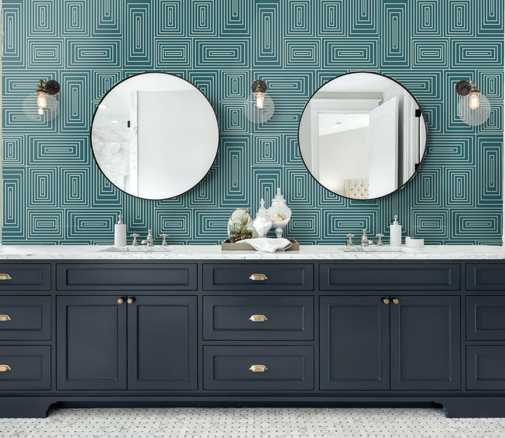 Nia - Teal Geometric Wallpaper by Forbes + Masters