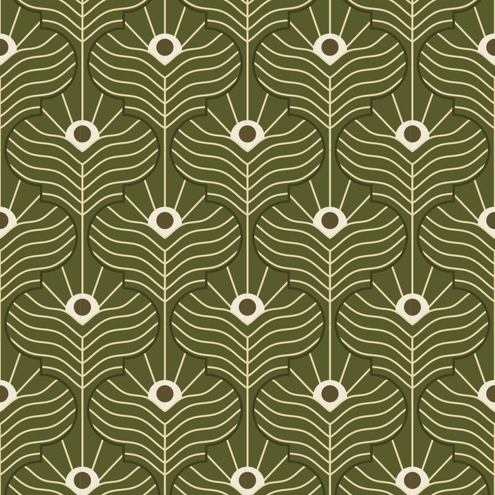 Moroccan Peacock - Olive Wallpaper