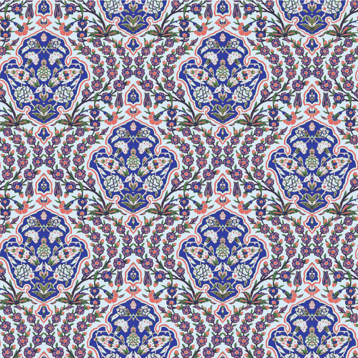 Ottoman Small - Blues & Coral Wallpaper