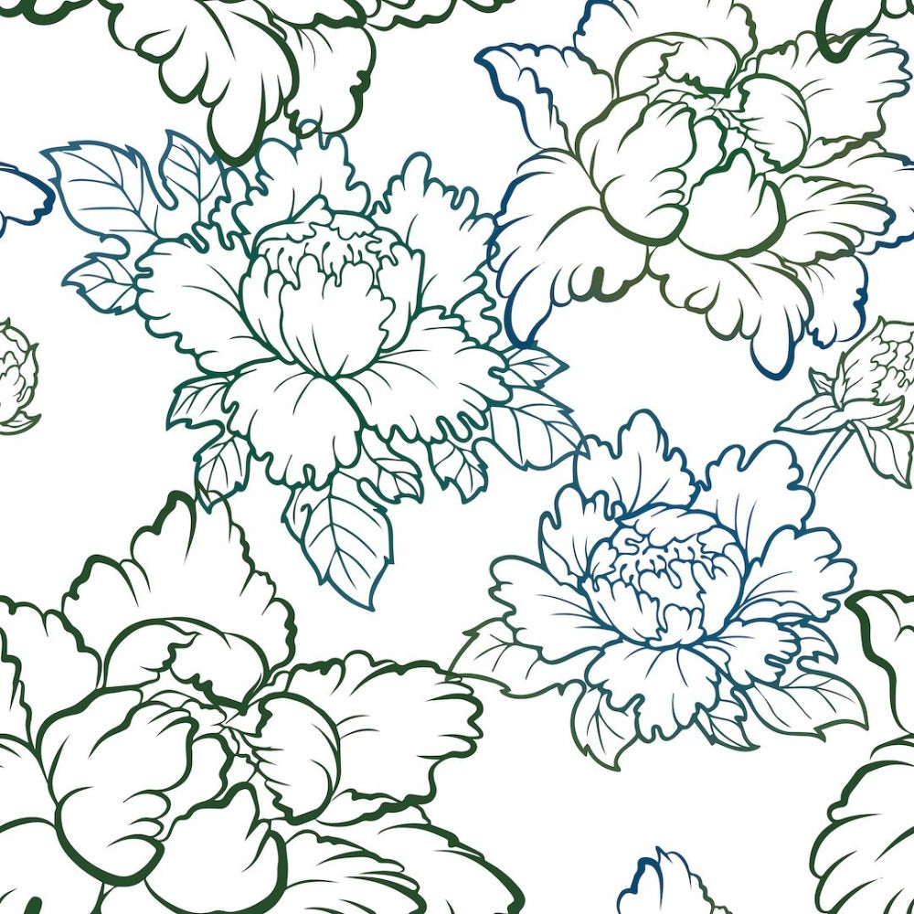 Peony - Green & Blue Floral Wallpaper by Bohemian Bungalow