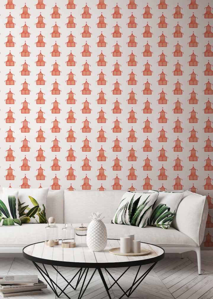 Pagoda - Coral Wallpaper by Bohemian Bungalow