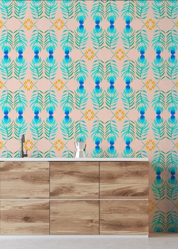 Peacock Coral - Small Wallpaper by The Blush Label