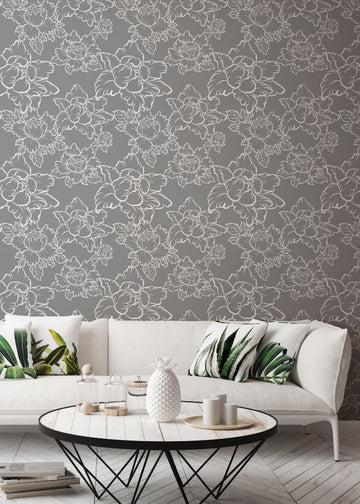 Peony - Grey Floral Wallpaper by Bohemian Bungalow – Mitchell Black