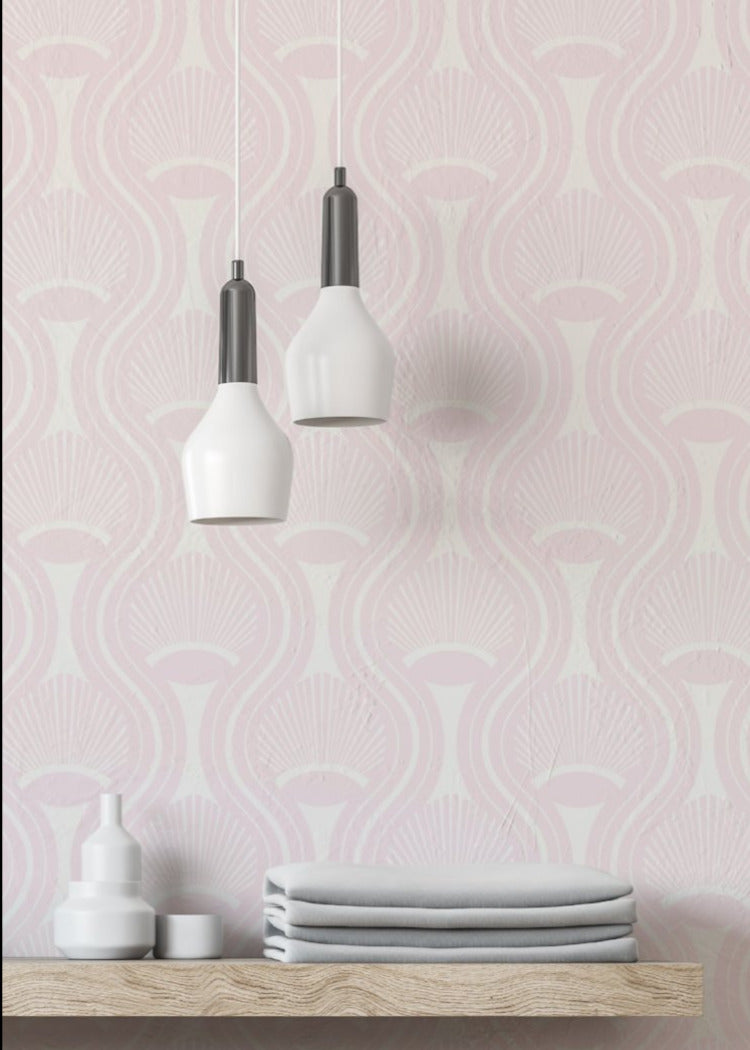 African Art Deco Shell - Pink Wallpaper โ Mitchell Black