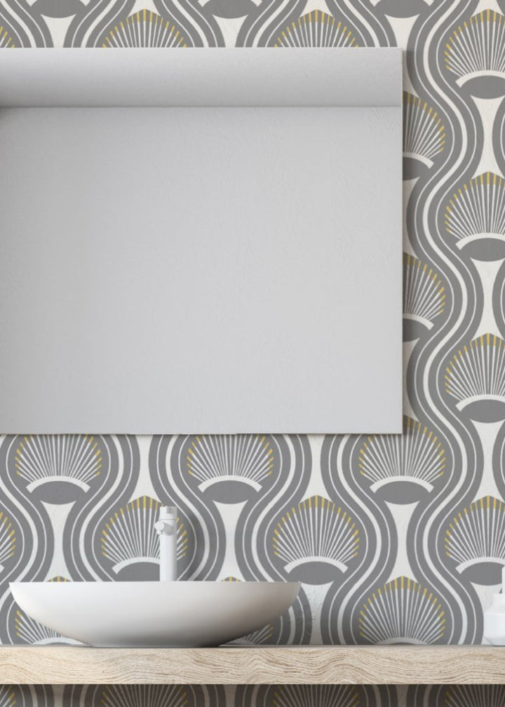 Art Deco Shell - Gray Wallpaper by Julianne Taylor Style
